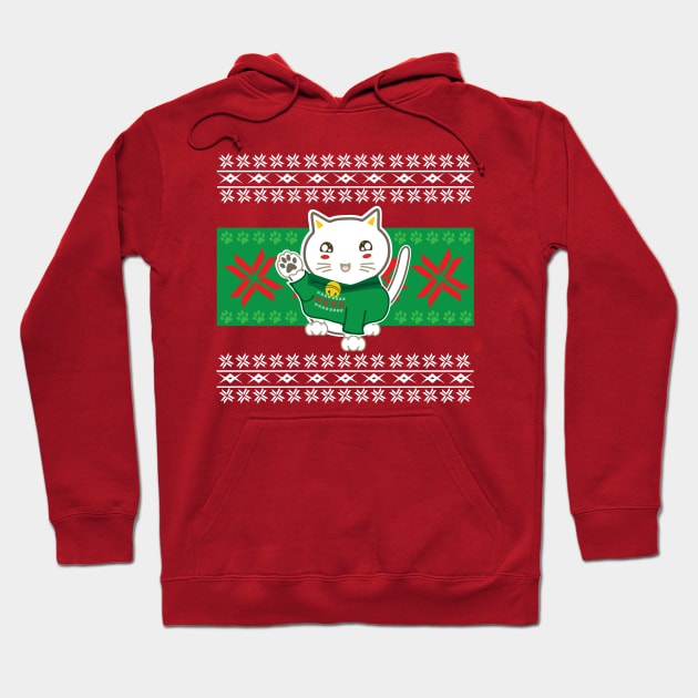 Lucky Cat - Ugly Christmas Sweater Hoodie by KimonoKat